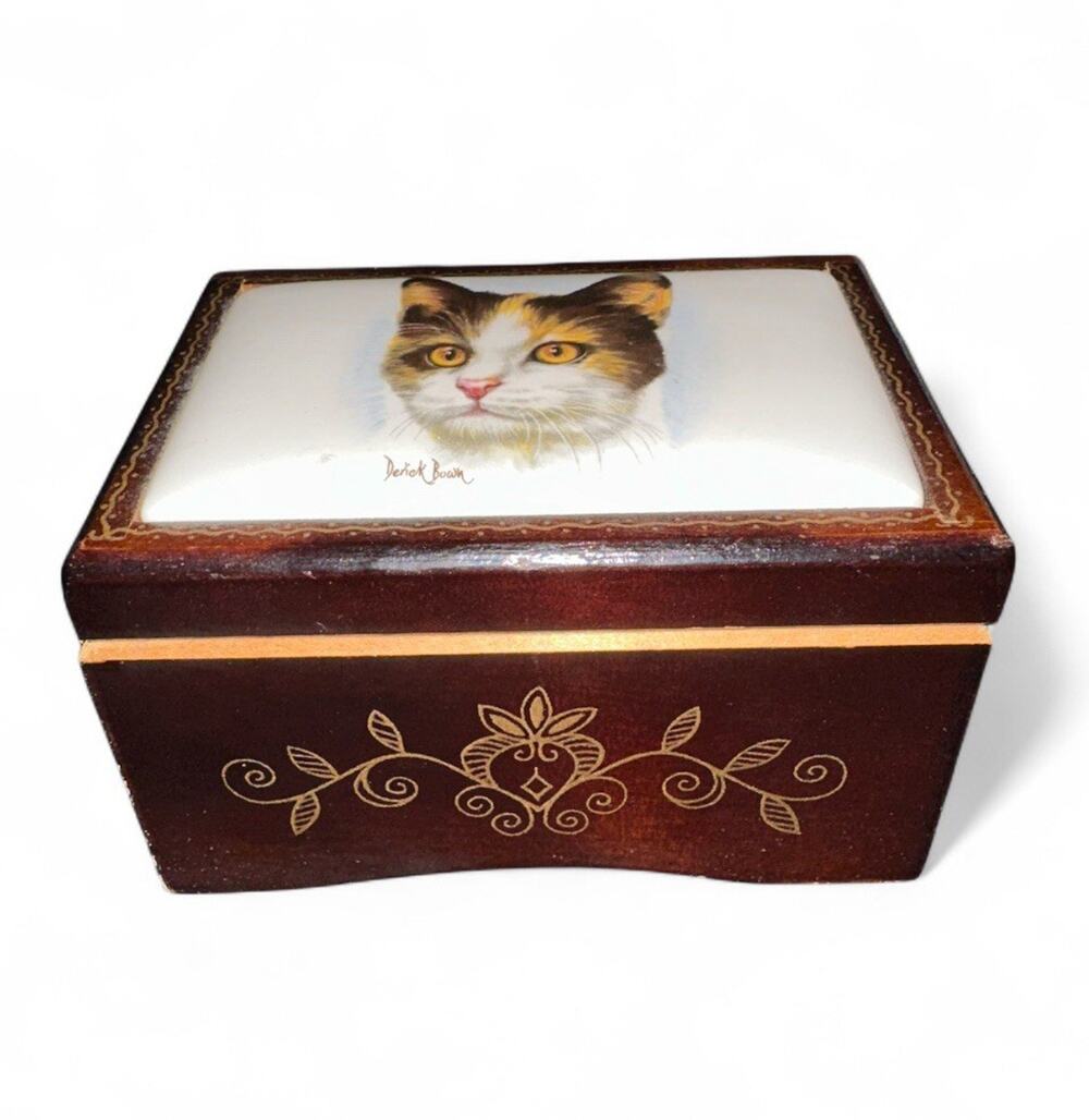 VTG Music Box Derick Bown Cat Art Plays "Memory" From Cats Tested WORKS!